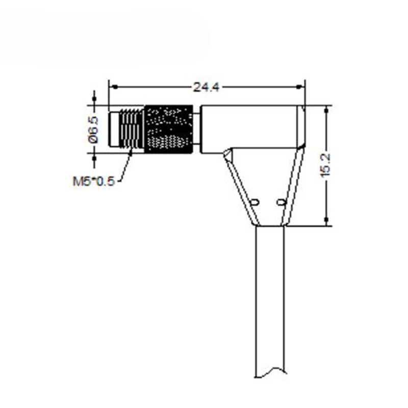 M5 3pins A code male right angle cable,unshielded,PUR,-40°C~+105°C,26AWG 0.14mm²,brass with nickel plated screw